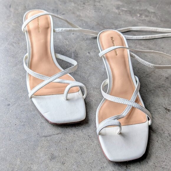 Reformation Sammie Lace Up Sandal White Leather Kitten Heel size 6.5 - Picture 4 of 9